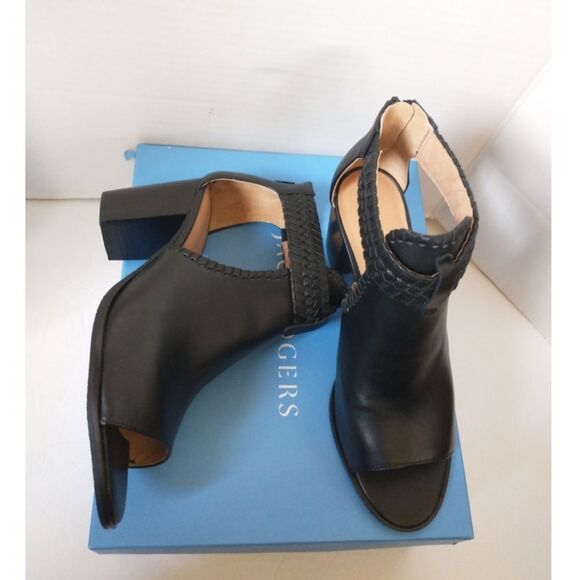 New! JACK ROGERS Women's Tinsley Leather Open-Toe Bootie Sandals Shoes Black - Picture 5 of 9